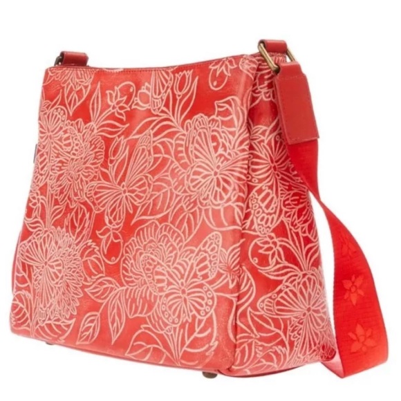 Anuschka Tooled Leather Crossbody with Adjustable Strap-Butterfly Coral-NWT - Picture 2 of 10